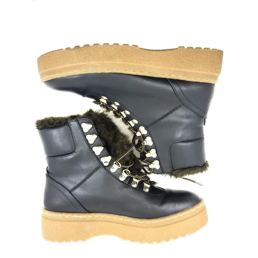 Zara Boots Platform‎ Black Laces Fur Lined EU 40 US 7